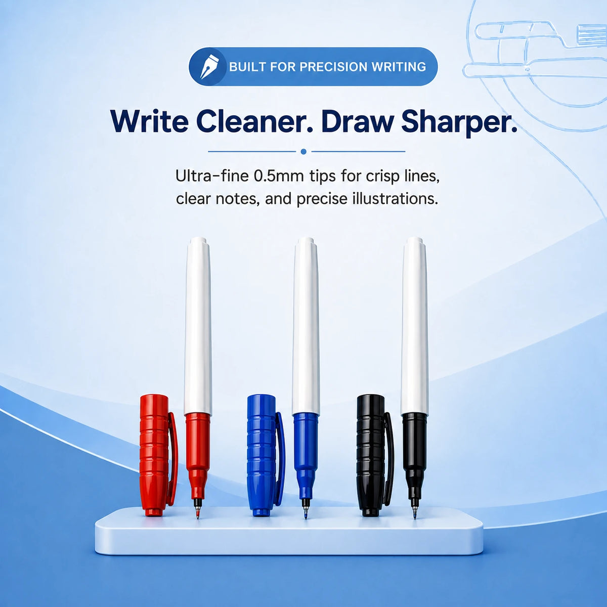 Thin Tip Whiteboard Pens Set